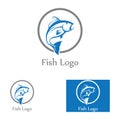 Fish logo, fishinghook, fish oil and seafood restaurant icon. With vector icon concept design illustration template