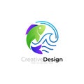Fish logo and globe design combination, marine life icons Royalty Free Stock Photo