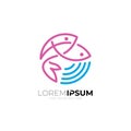 Fish logo with line style, marine life logo vector, circle icons Royalty Free Stock Photo