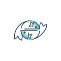 Fish logo with simple design line style, underwater life Royalty Free Stock Photo