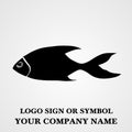Fish logo template for design. Icon of seafood restaurant. Animals in a natural environment. Illustration of graphic flat style Royalty Free Stock Photo