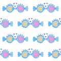 Fish love. Funny seamless pattern with kisses and hearts on white background