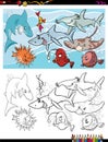 Fish marine life characters group color book