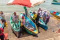 Fish market. Artisanal fishermen sell their products on the pier. Ecuador