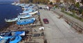 Fish market right by the boat parking on the waterfront in Pomorie, Bulgaria