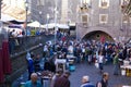 Local people and tourists buying fresh fish on a fish market