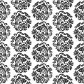 Fish medallion damask seamless pattern black and white background vintage wallpaper Royalty Free Stock Photo