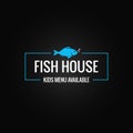 Fish menu design. Fish shop logo frame on black background