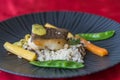 Exquisite fish menu - halibut fillet, wild rice Royalty Free Stock Photo