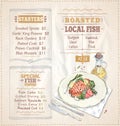 Fish menu list with hand drawn illustration salmon steak Royalty Free Stock Photo