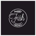 Fish menu logo. Round linear logo of fish bones Royalty Free Stock Photo