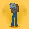 fish mermaid with legs in jeans pop art raster Royalty Free Stock Photo