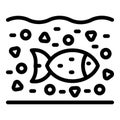Fish microplastics pollution icon outline vector. Fish food