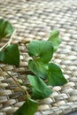 Fish mint Houttuynia cordata leaves isolated on rattan mat. Royalty Free Stock Photo