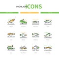 Fish - modern line design style icons set Royalty Free Stock Photo