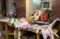 Fish mongers display a variety of seafood for sale in the Fez medina in Morocco.