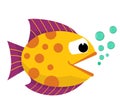 Fish mouth opened with bubbles. Fish on a white background. Vector Illustration.