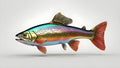 fish off a hook A colorful scene of a Rainbow trout fish isolated on a white background. Side view. Royalty Free Stock Photo