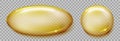 Fish oil capsule isolated on transparent background. Omega 3 or vitamin E golden softgel capsule mockup. Vector