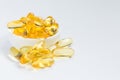 Fish oil capsule is nutrition food for healthy background. Royalty Free Stock Photo