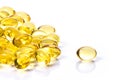 Fish oil capsule, Omega 3-6-9 fish oil yellow soft gels capsules Royalty Free Stock Photo