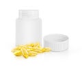 Fish oil capsule white background, health care and medical concept. 3d render