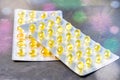 Fish oil capsules in blister pack. Place for your text. Royalty Free Stock Photo