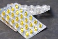 Fish oil capsules in blister pack. Place for your text. Royalty Free Stock Photo