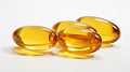 Fish oil capsules on white background