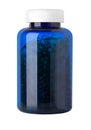 Fish oil dietary supplement capsules in blue glass bottle Royalty Free Stock Photo