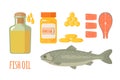 Fish oil vector icons set in flat style isolated on white background Royalty Free Stock Photo