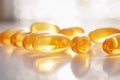 Fish oil, Omega 3 capsules, close-up photo. Generative AI