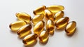 Fish oil omega 3 gel capsules on light background. Selective focus. Royalty Free Stock Photo