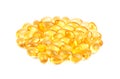 Fish oil pills. Cod liver oil omega 3 gel capsules isolated on white background.