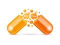 Fish oil vitamin and omega 3 DHA EPA golden orange in capsule
