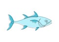 Fish one line drawing. Continuous line art of tuna, salmon, mackerel fish for logo, print, posters, banners. Minimal