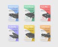 Fish package label. Fresh fishes packaging branding cards, natural food grocery business store, premium seafood salmon