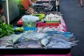 Fish and parrotfish sale for cooking in Sinsuran seafood and street food local night market for malaysian people and foreign