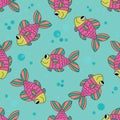 Cute colorful cartoon fish seamless pattern.