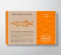 Fish Pattern Realistic Cardboard Container. Abstract Vector Seafood Packaging Design or Label. Modern Typography, Hand Royalty Free Stock Photo