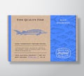 Fish Pattern Realistic Cardboard Container. Abstract Vector Seafood Packaging Design or Label. Modern Typography, Hand Royalty Free Stock Photo