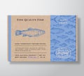 Fish Pattern Realistic Cardboard Container. Abstract Vector Seafood Packaging Design or Label. Modern Typography, Hand Royalty Free Stock Photo
