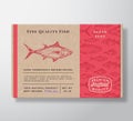 Fish Pattern Realistic Cardboard Container. Abstract Vector Seafood Packaging Design or Label. Modern Typography, Hand Royalty Free Stock Photo