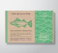 Fish Pattern Realistic Cardboard Container. Abstract Vector Seafood Packaging Design or Label. Modern Typography, Hand Royalty Free Stock Photo