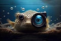 fish is a photographer, fish eye concept. Royalty Free Stock Photo