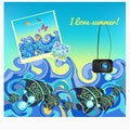 Fish photos at sea in summer. vector illustration Royalty Free Stock Photo