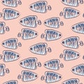 Fish pink and blue marine cute seamless pattern.