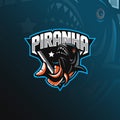 Fish piranha mascot logo design vector with modern illustration concept style for badge, emblem and tshirt printing. angry piranha