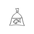 A fish in the plastic bag hand drawn outline doodle icon. Royalty Free Stock Photo