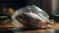 Fish in plastic bag. Plastic pollution in ocean, fighting for a clean ocean concept. Generative ai